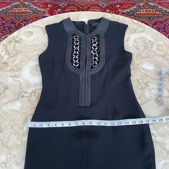 John Richmond Silk & Leather LBD Little Black Mini Dress - Picture 14 of 16